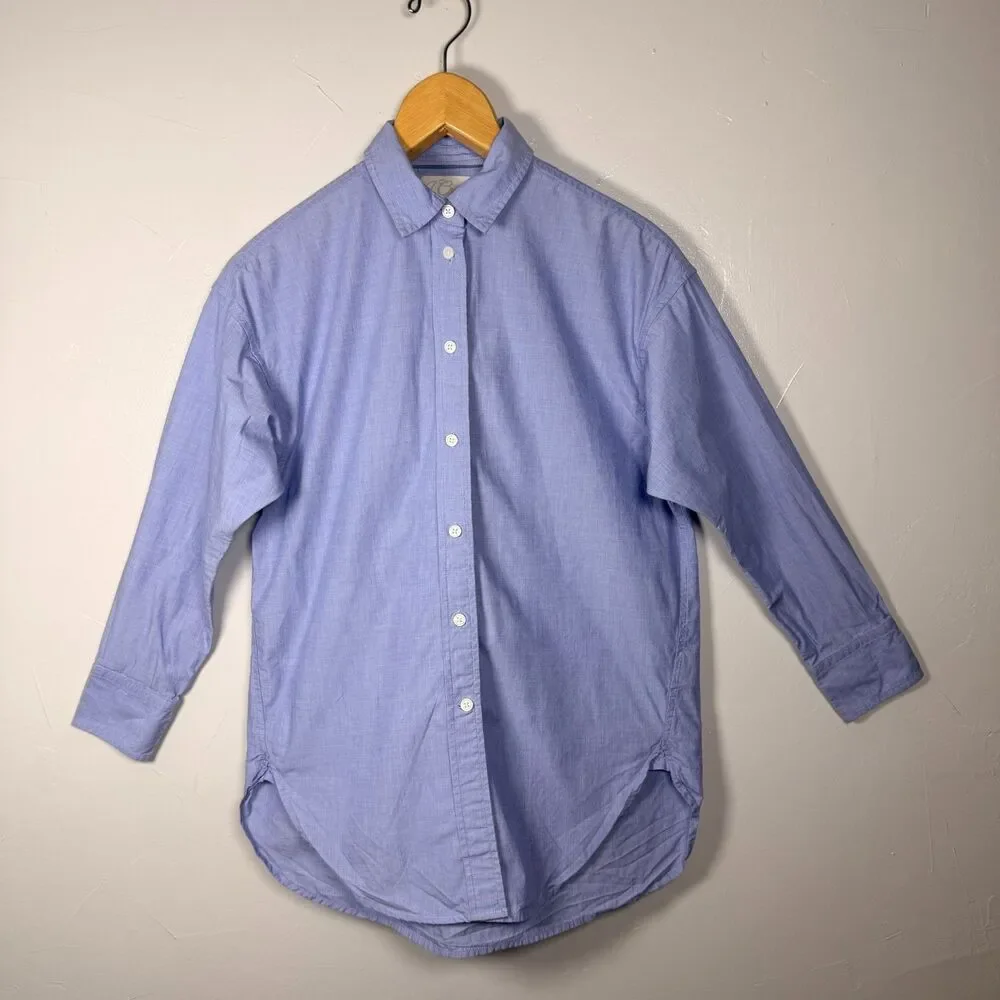J. Crew Relaxed Fit Blue Long Sleeve Cotton Shirt Size 0P Classic Preppy AY968
